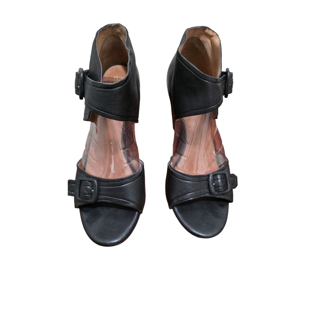 Seychelles Black Cleopatra Leather Heeled Open Toe Sandals‎ Size 10